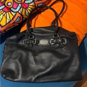 Michael Kors Black Leather Weekender Duffle Women's Tote Bag